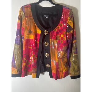 Karen Laurence by Matthew Multicolor long Sleeve Sequine Jacket sz 12